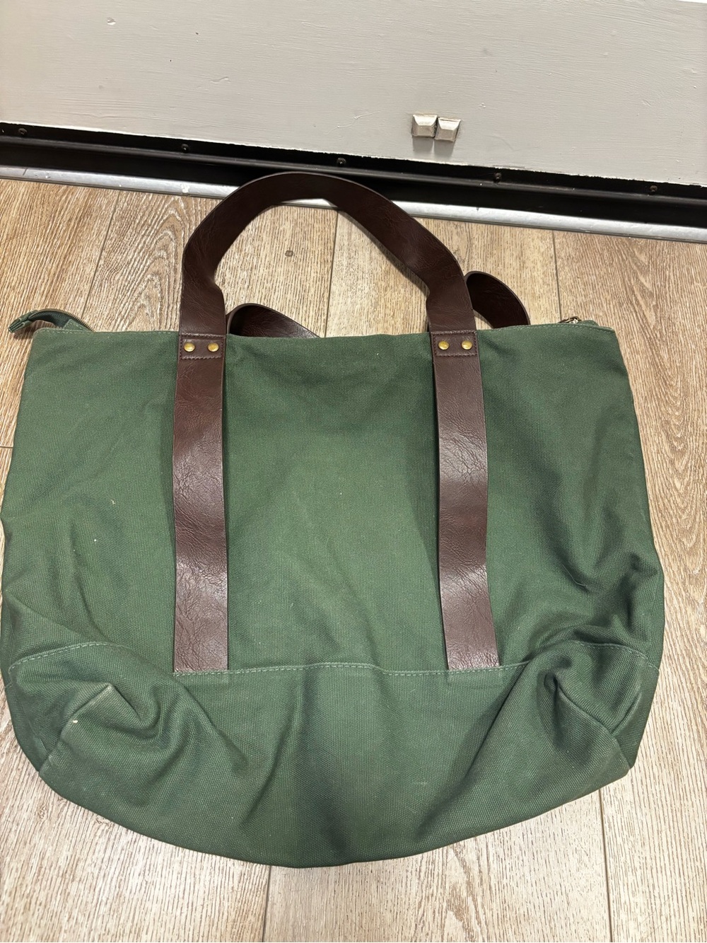 Hearth & Hand Magnolia Olive Green Canvas Tote Bag 
With Brown straps